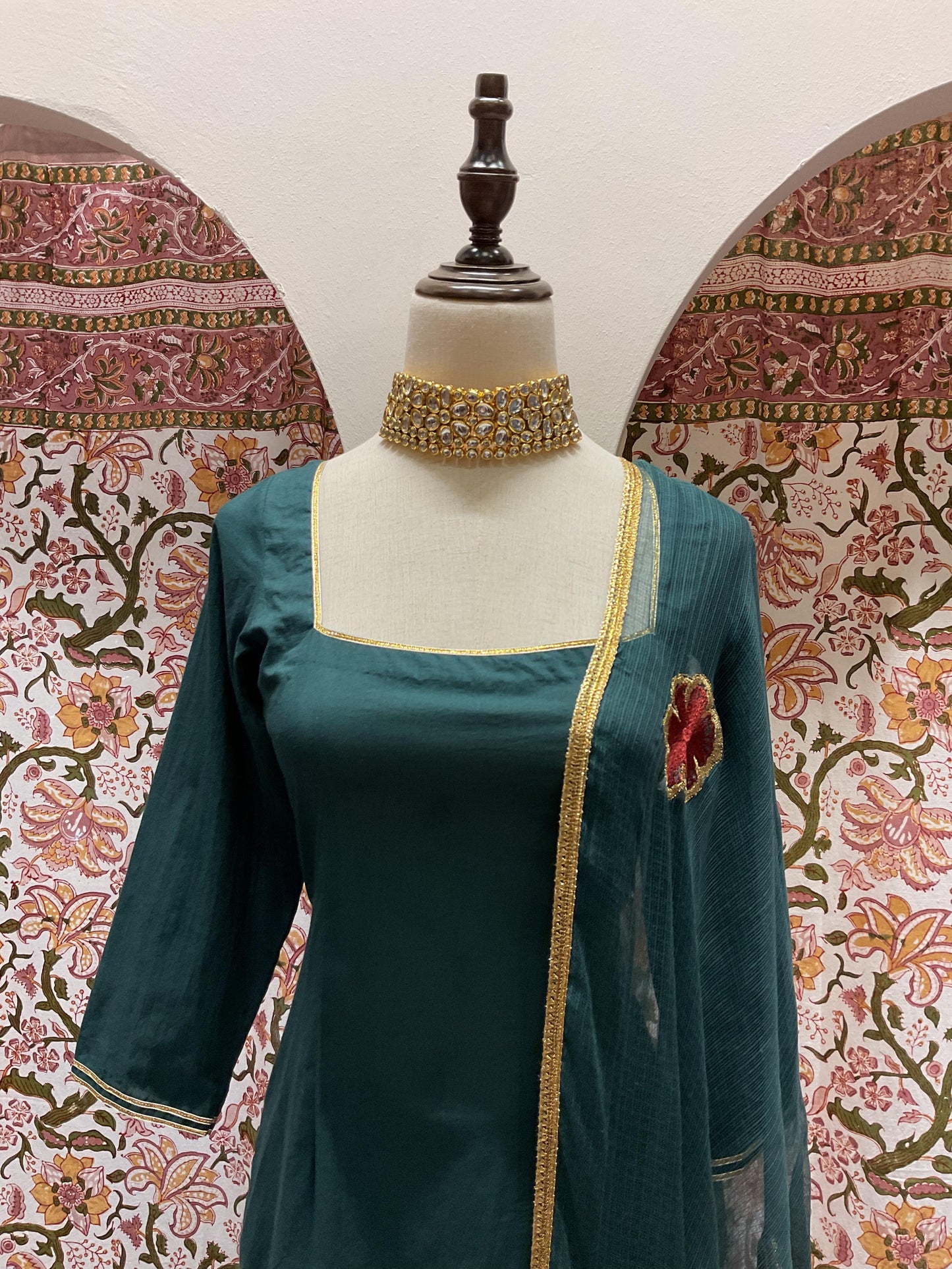 Teal Sharara Sleeved Set