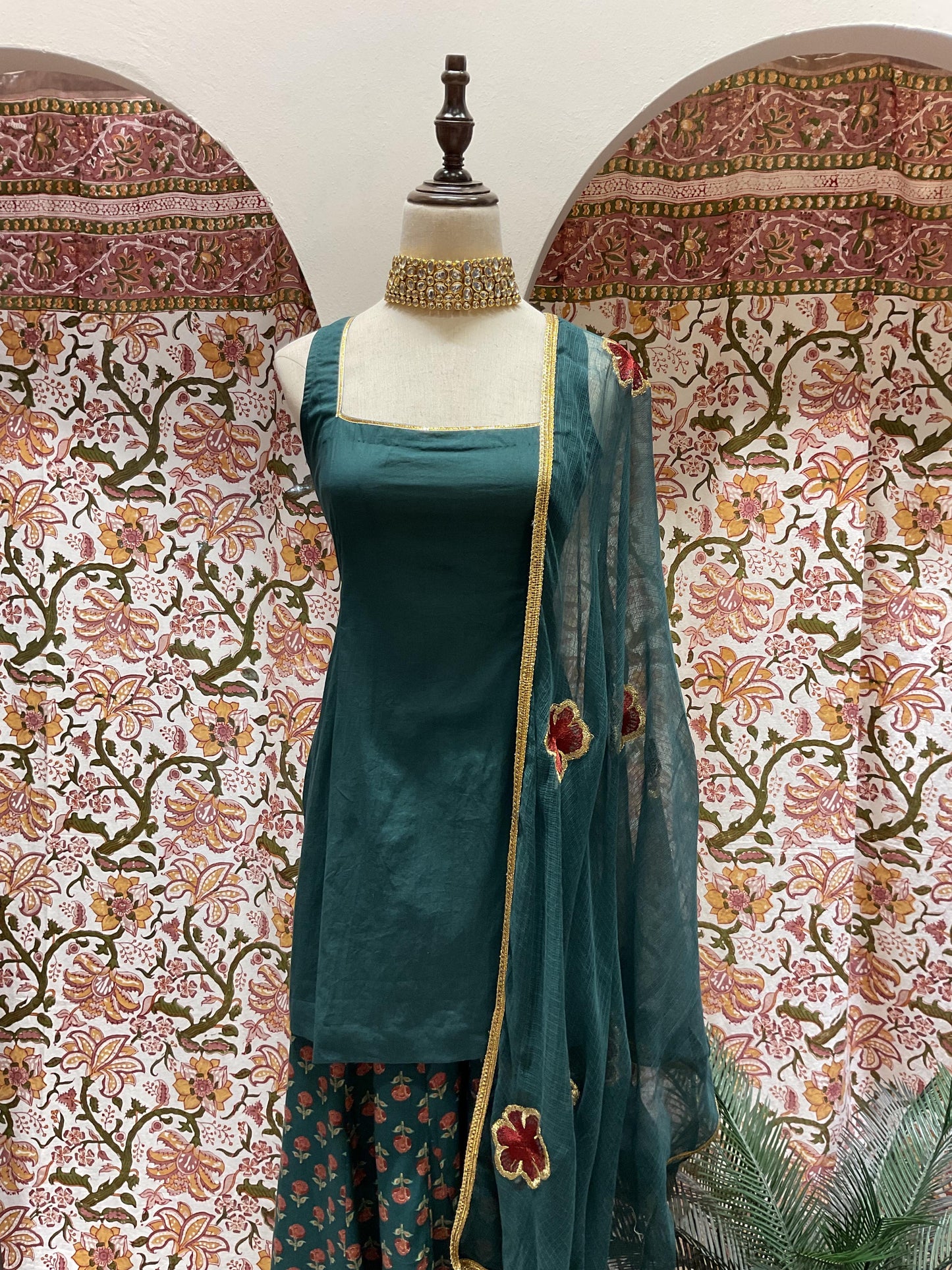 Teal Sharara Sleeveless Set