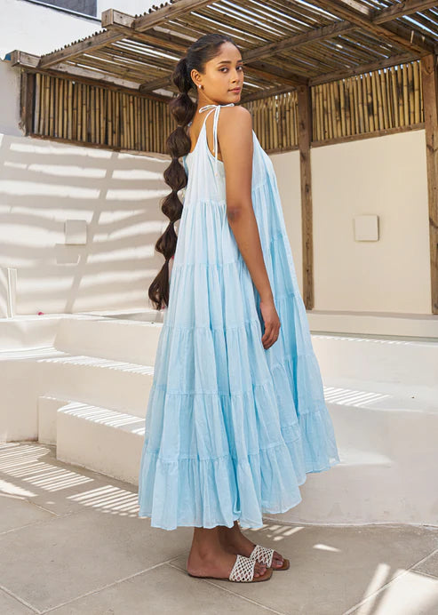 Pastel Blue Multi Tier Maxi Dress