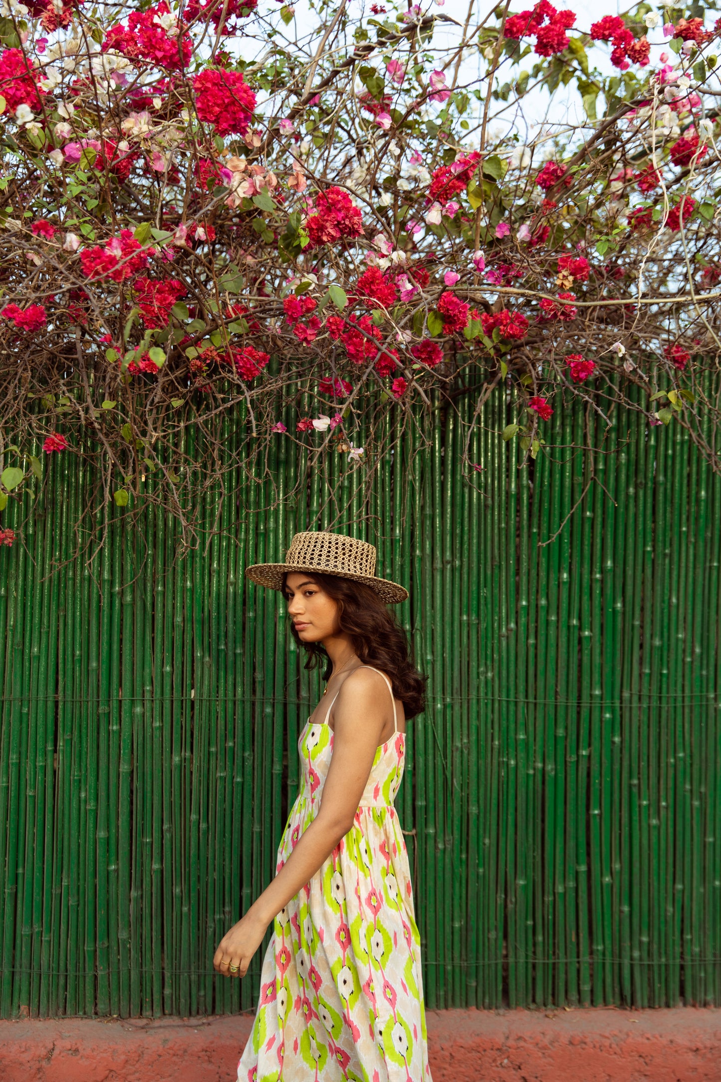 Cream Printed Thin Strap Dress