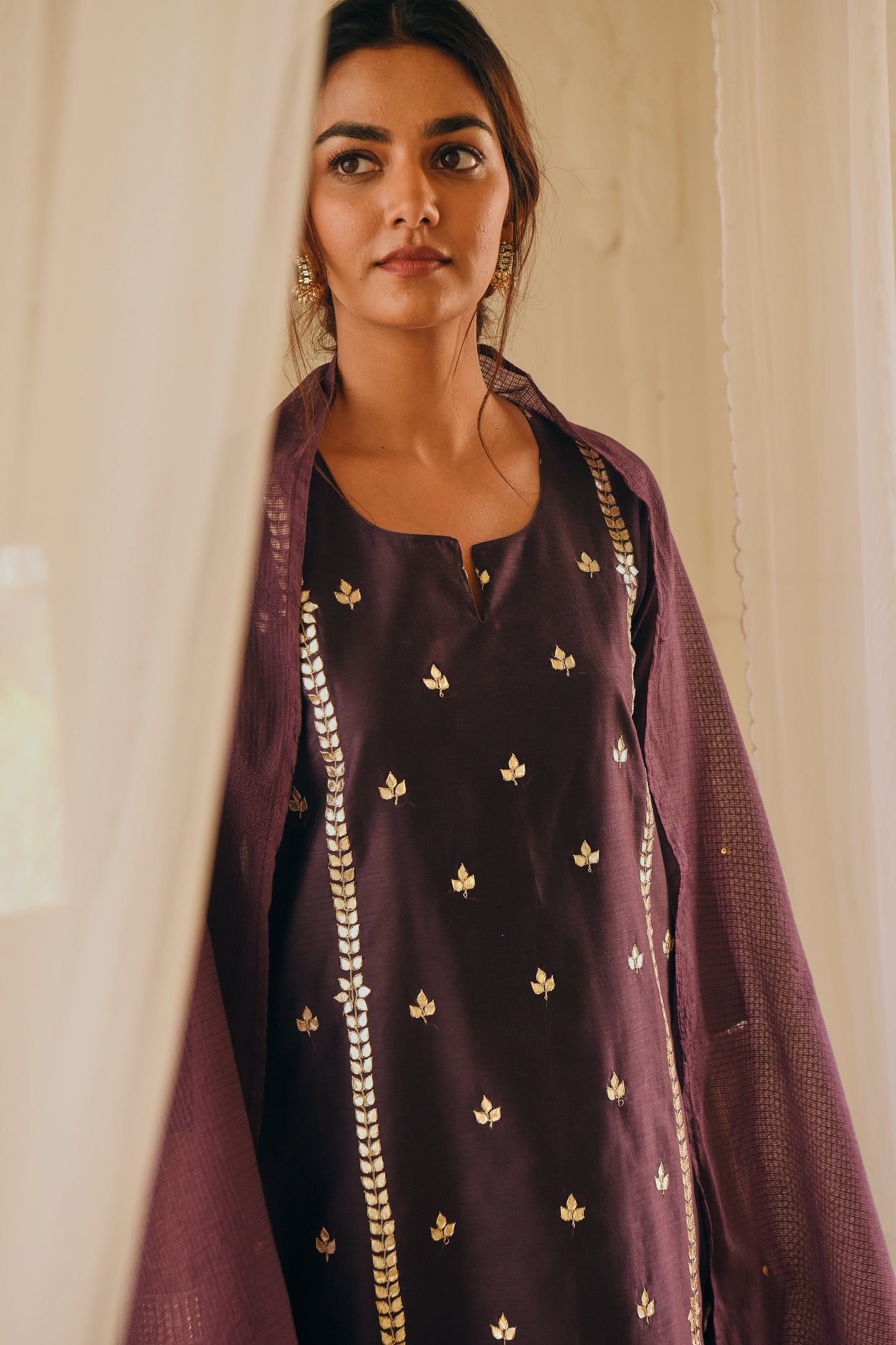 PURPLE EMBROIDERED KURTA SET