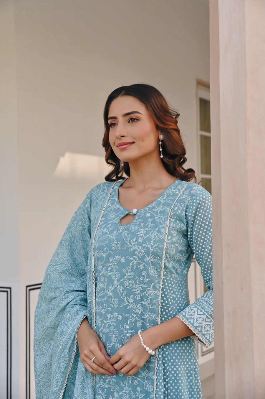 BLUE A-LINE KURTA SET