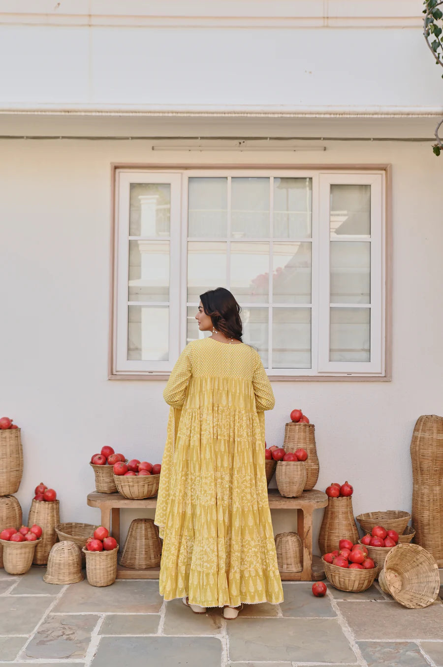 MULMUL YELLOW TIERED ANARAKLI SET