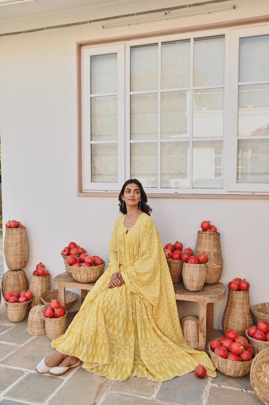 MULMUL YELLOW TIERED ANARAKLI SET