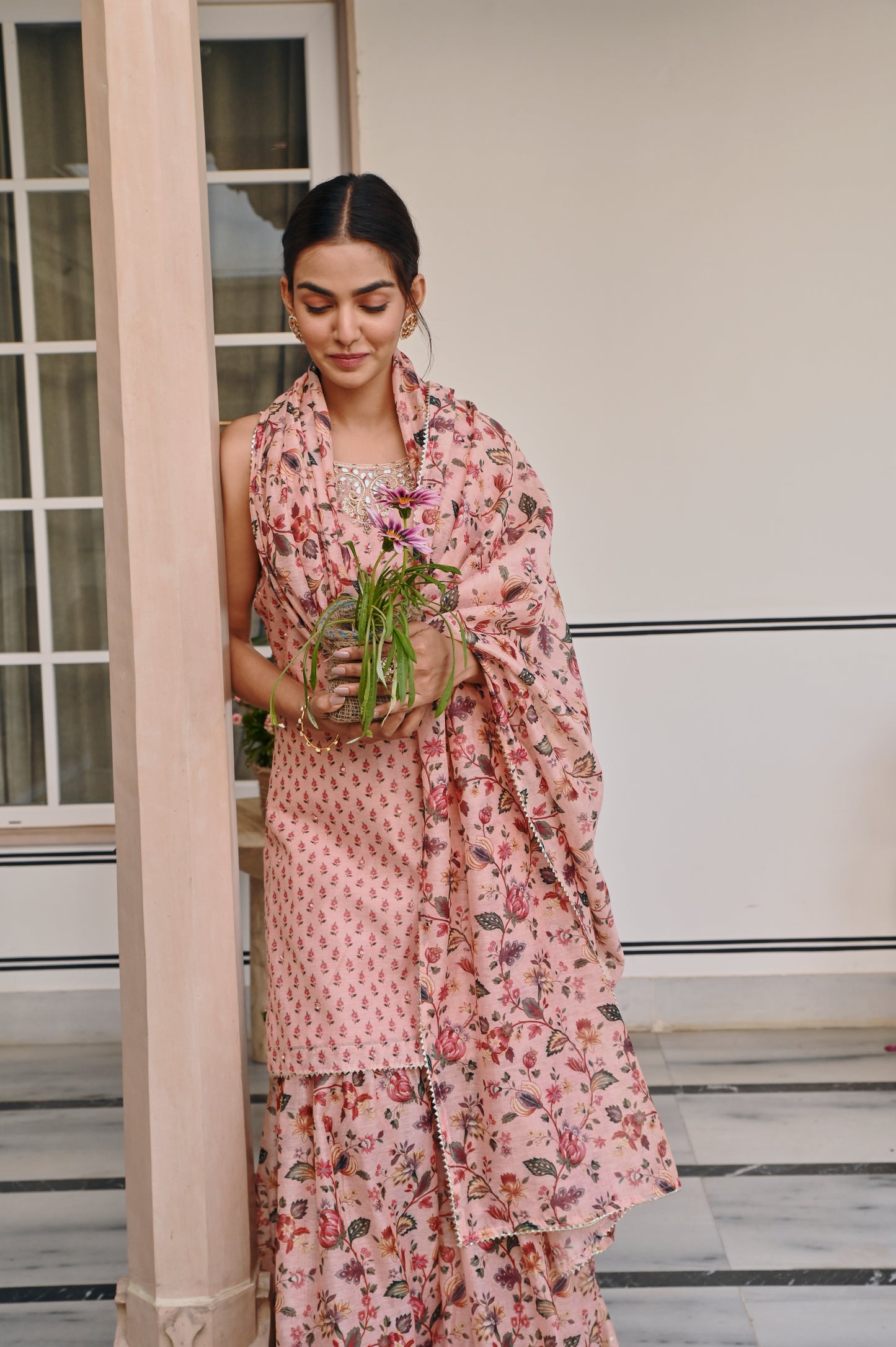 PRINTED CHANDERI SHARARA SET
