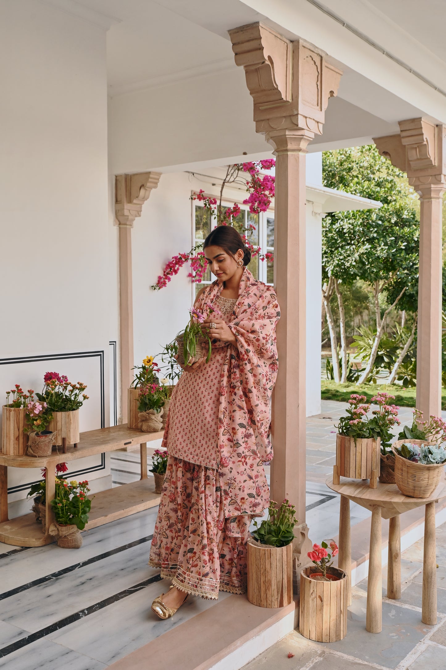 PRINTED CHANDERI SHARARA SET