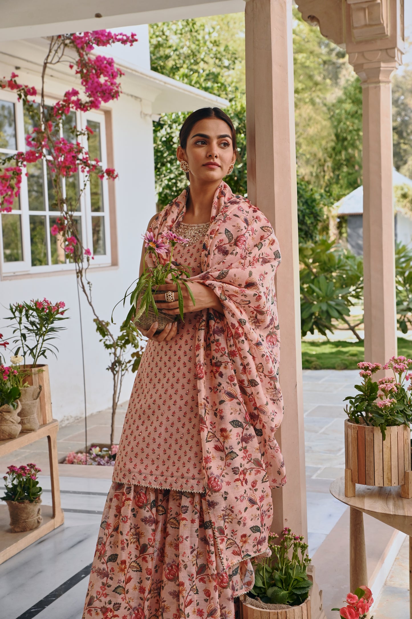 PRINTED CHANDERI SHARARA SET