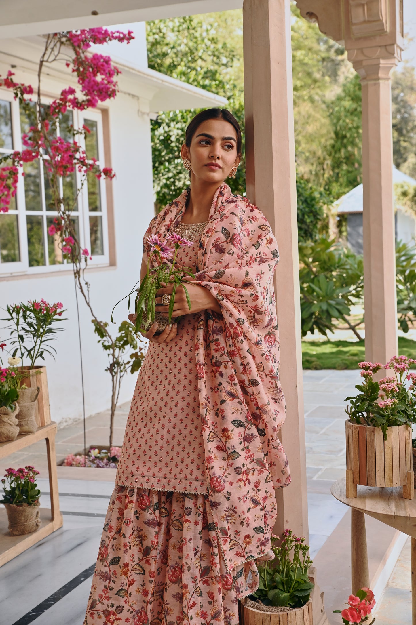 PRINTED CHANDERI SHARARA SET