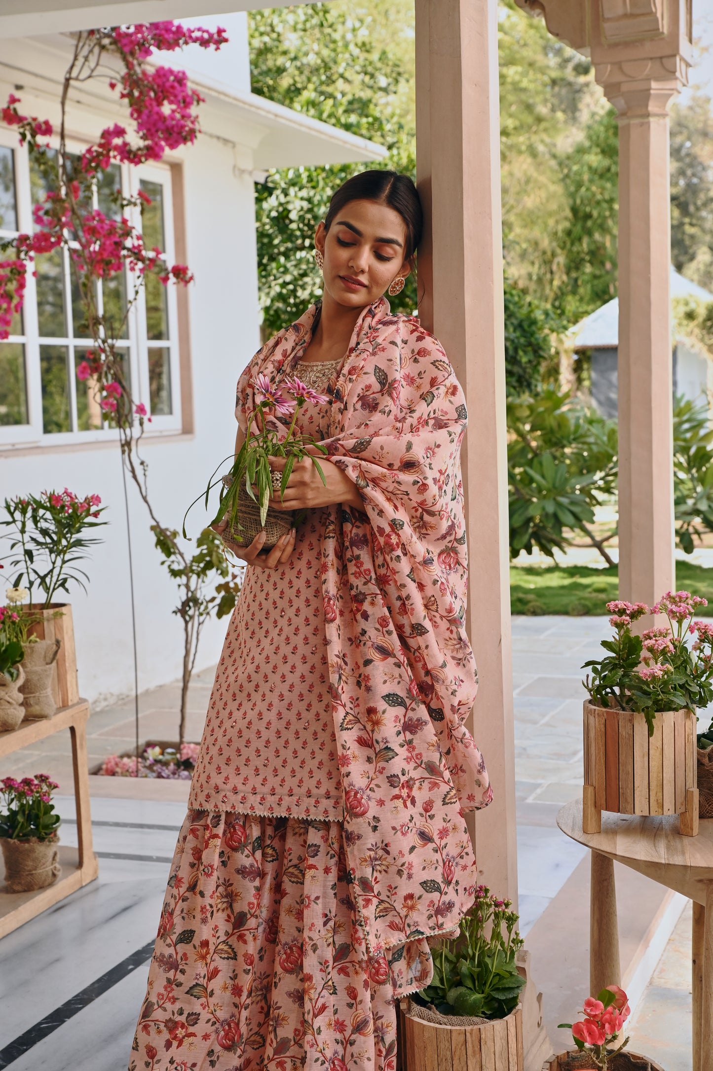 PRINTED CHANDERI SHARARA SET