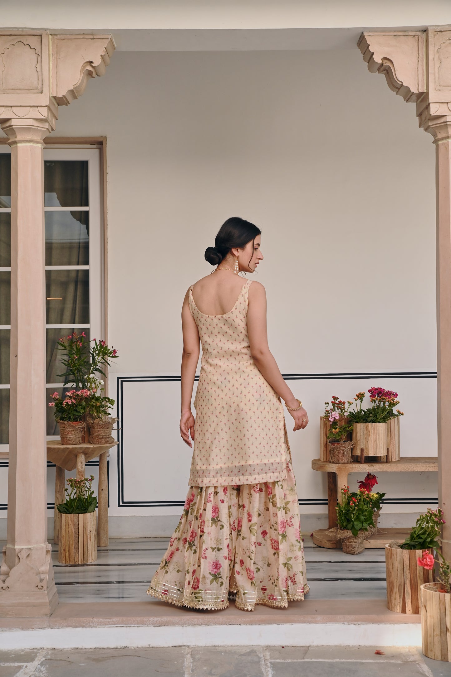 CREAM PRINTED SHARARA SET