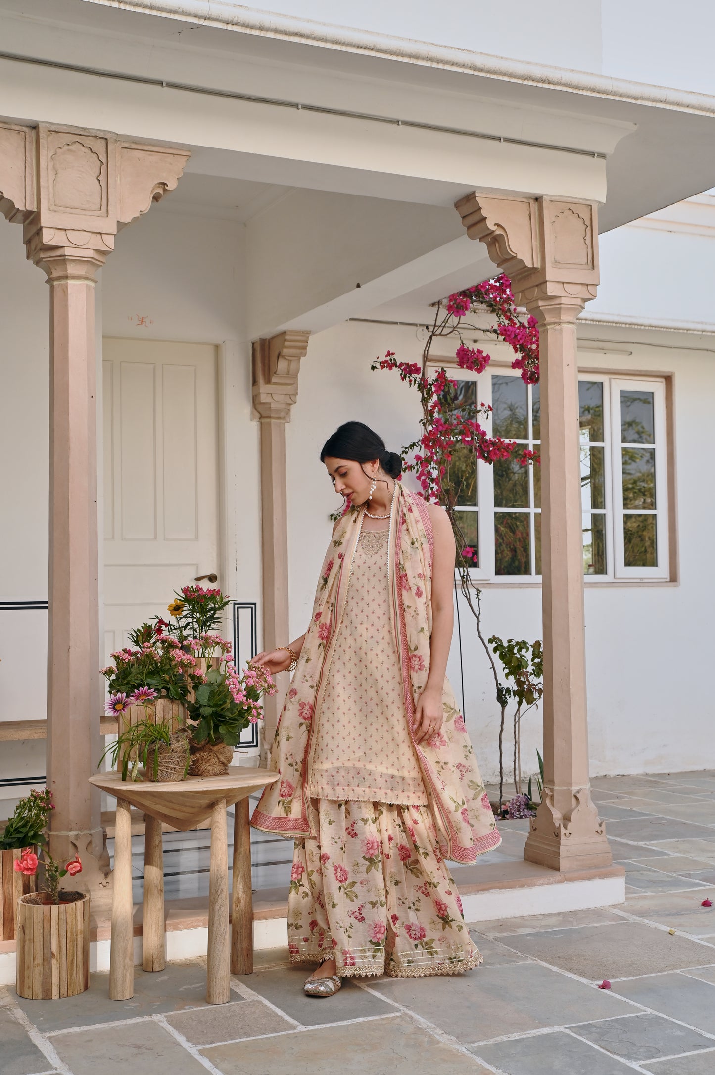 CREAM PRINTED SHARARA SET
