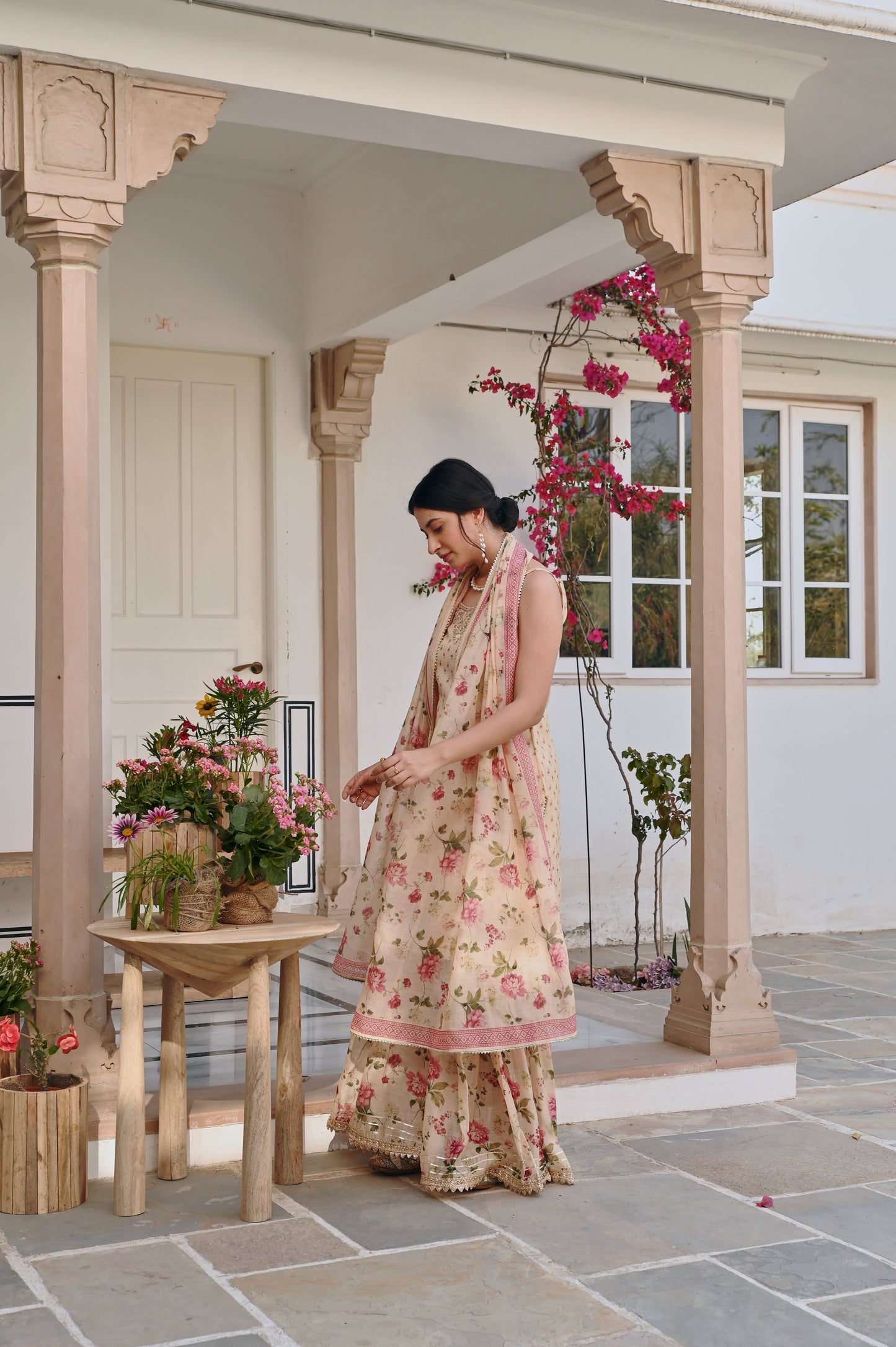 CREAM PRINTED SHARARA SET