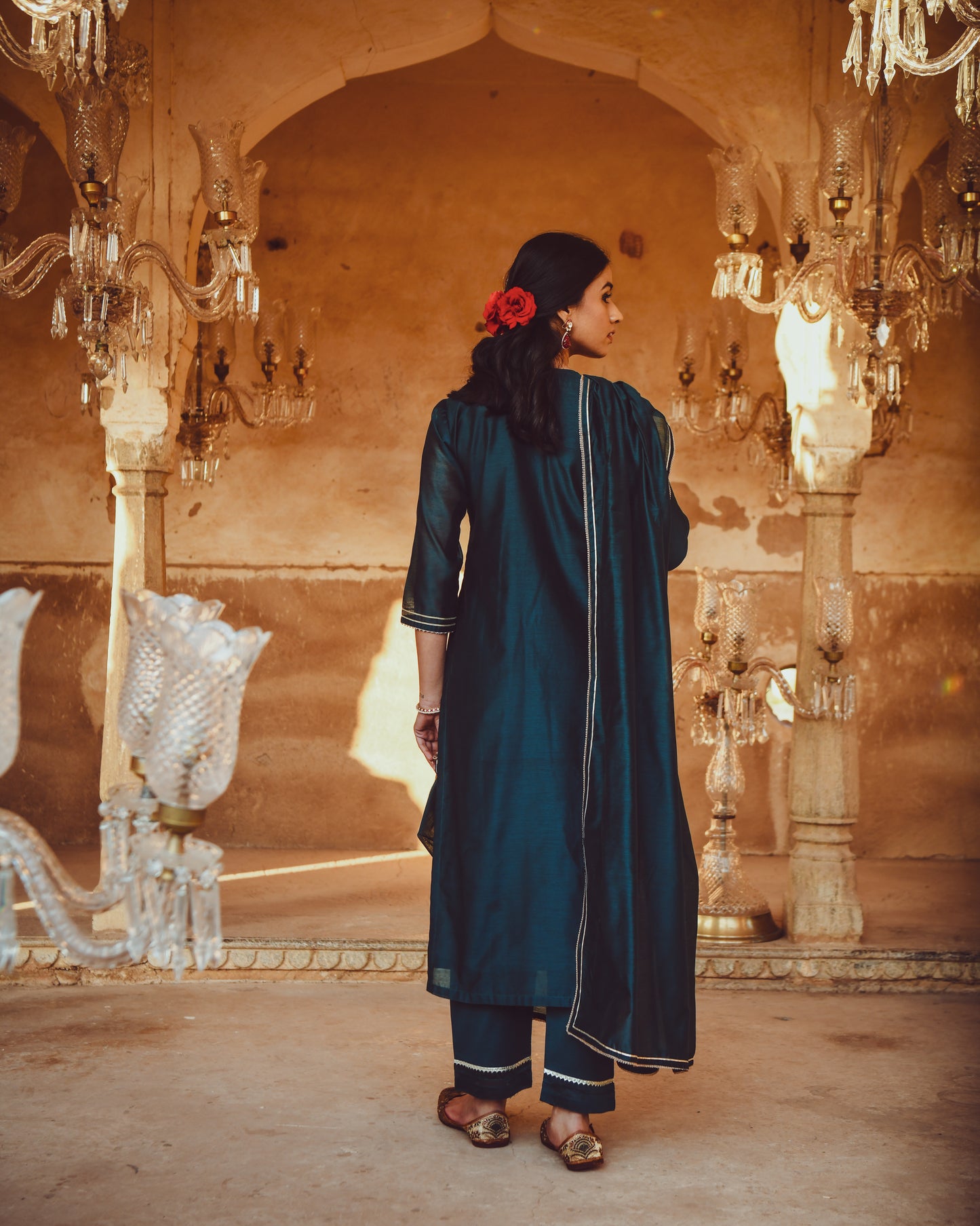 JASHN TEAL BLUE GOTA PATTI KURTA SET