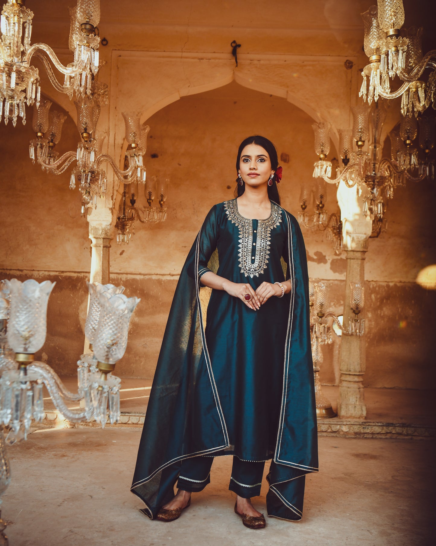 JASHN TEAL BLUE GOTA PATTI KURTA SET
