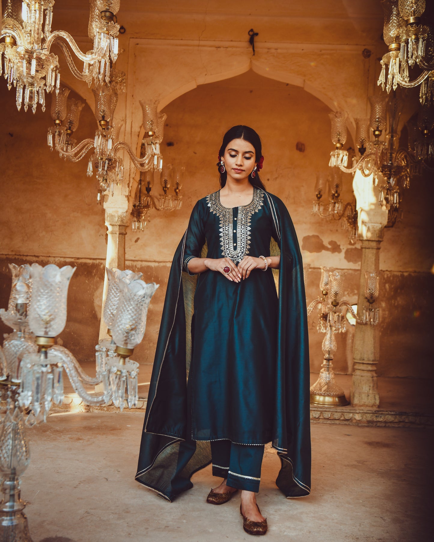 JASHN TEAL BLUE GOTA PATTI KURTA SET