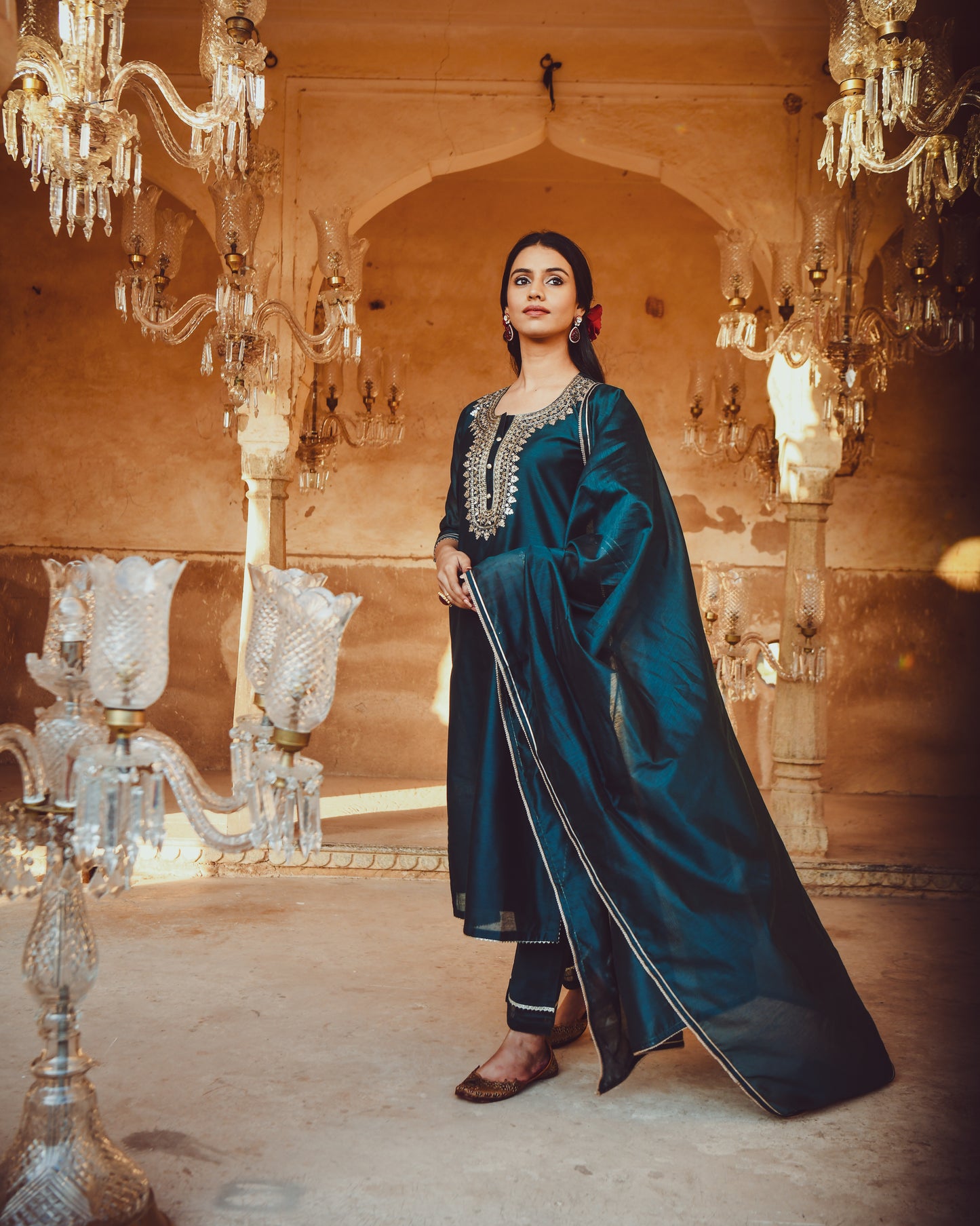 JASHN TEAL BLUE GOTA PATTI KURTA SET