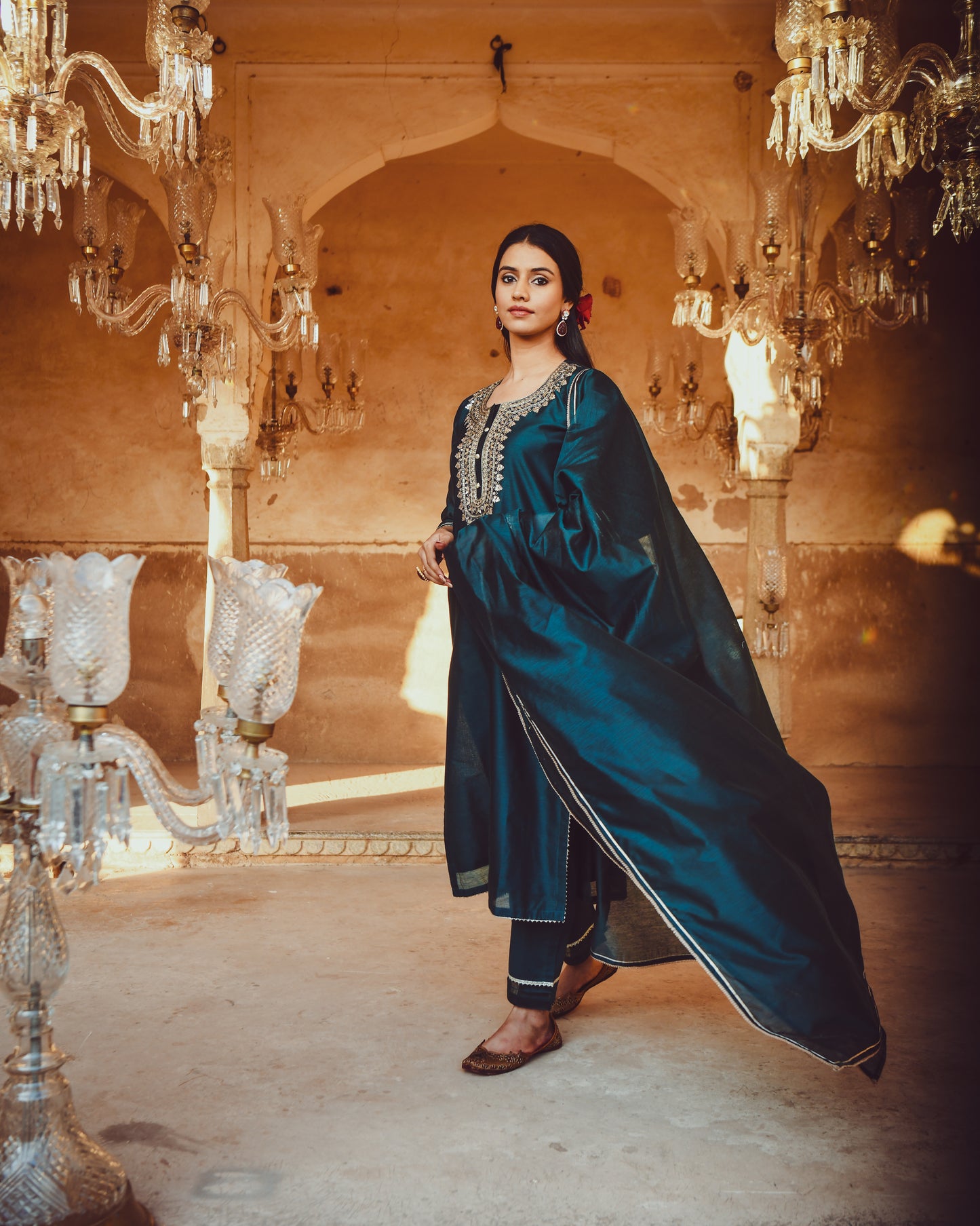 JASHN TEAL BLUE GOTA PATTI KURTA SET