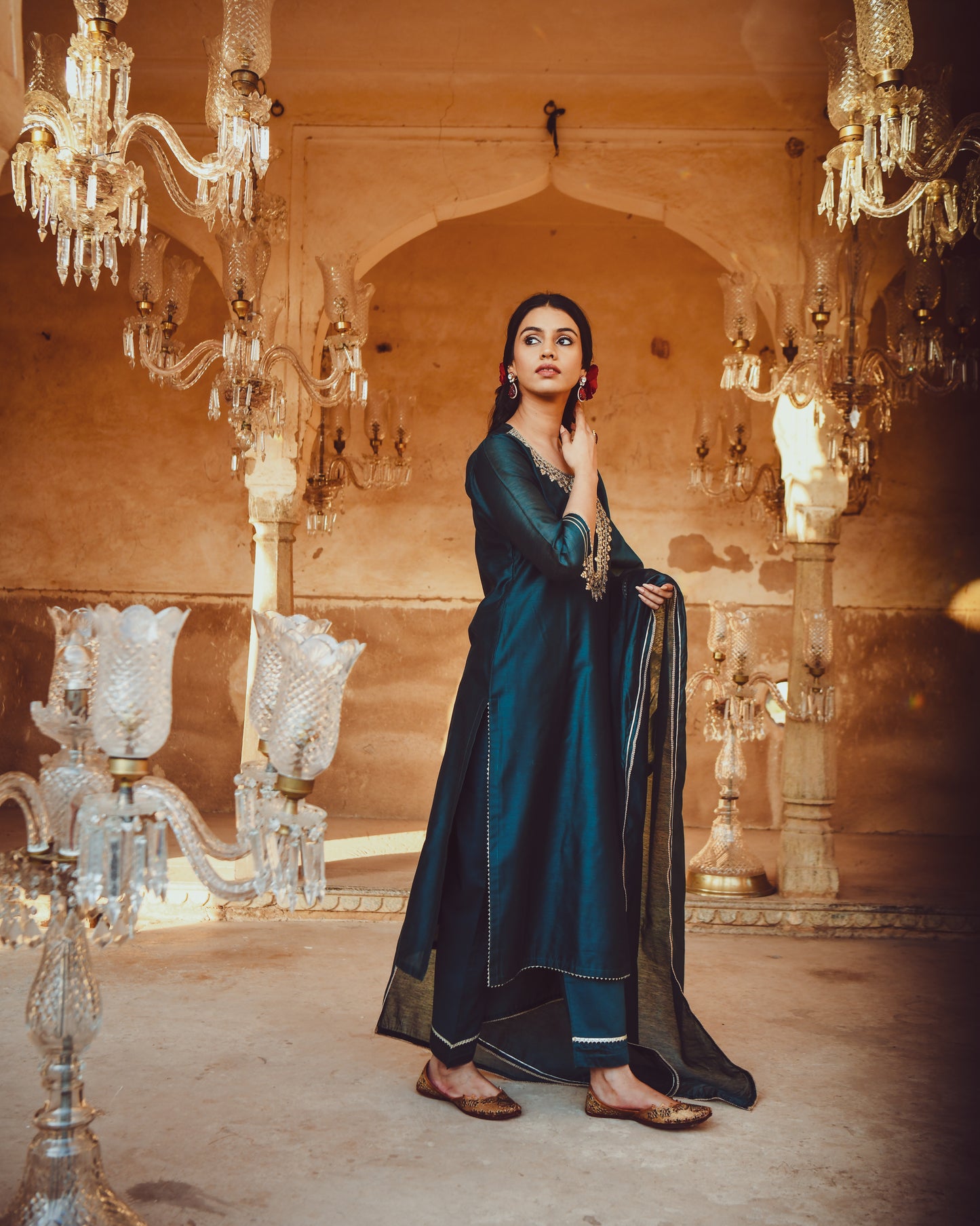 JASHN TEAL BLUE GOTA PATTI KURTA SET