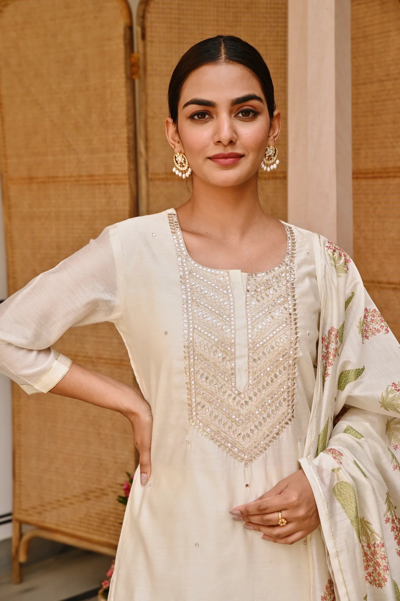 CREAM EMBROIDERED KURTA SET