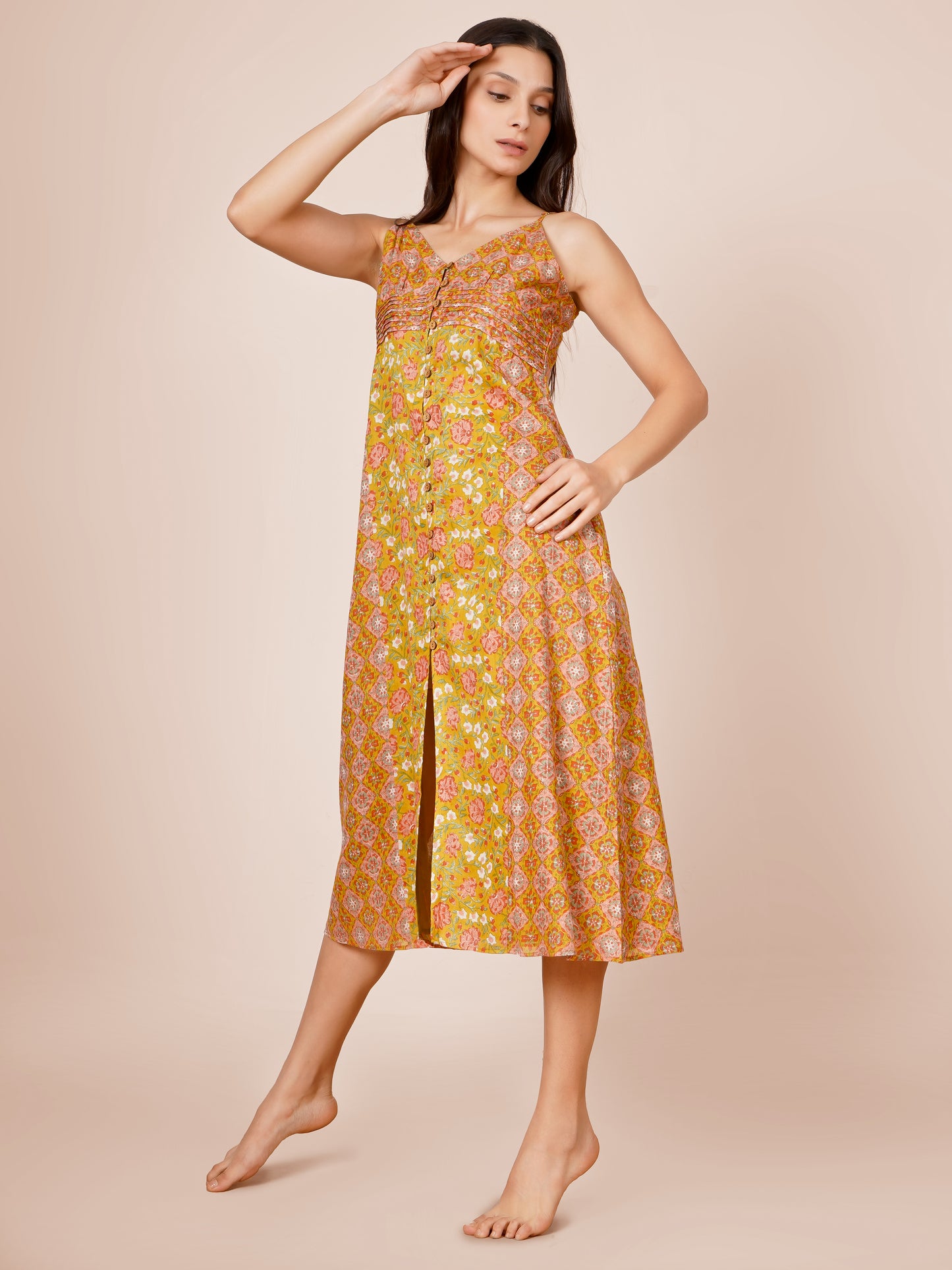Waist Pleated A-line Dress