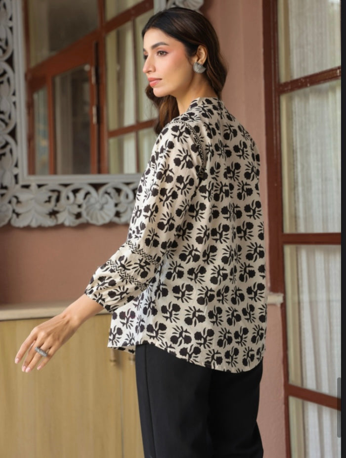 Cream Handblock Cotton Top