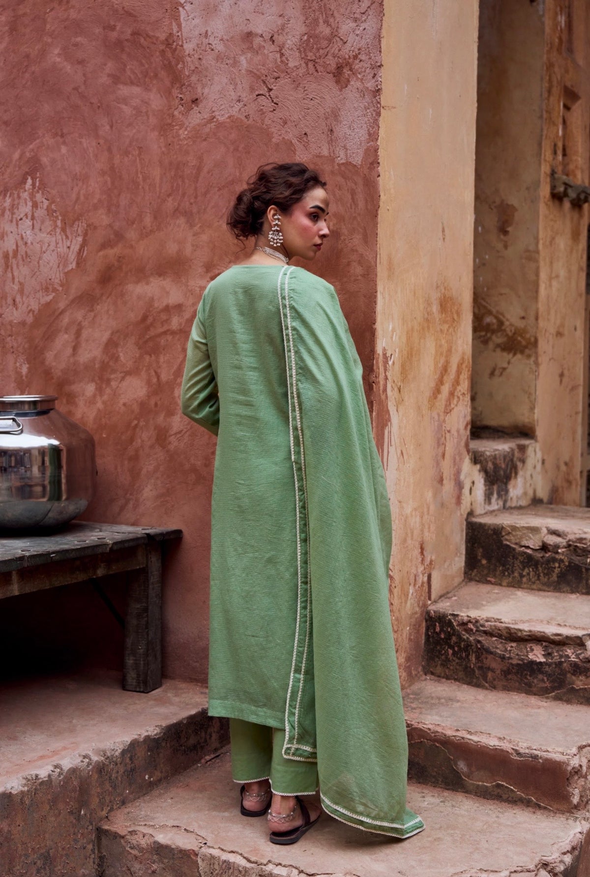 GREEN BEADWORK KOTA DORIA SUIT SET