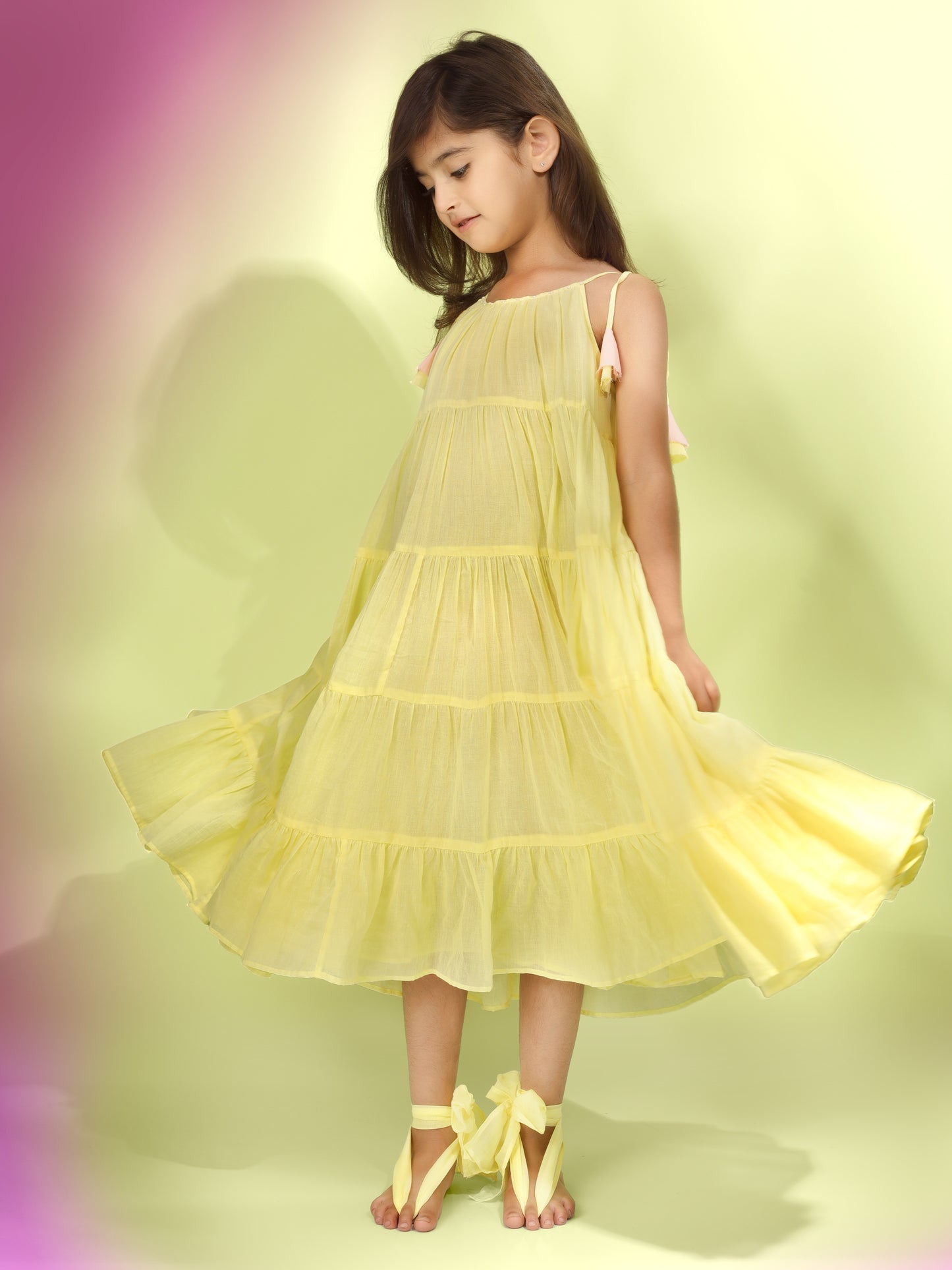 Jiyara - Yellow Halter Tier dress