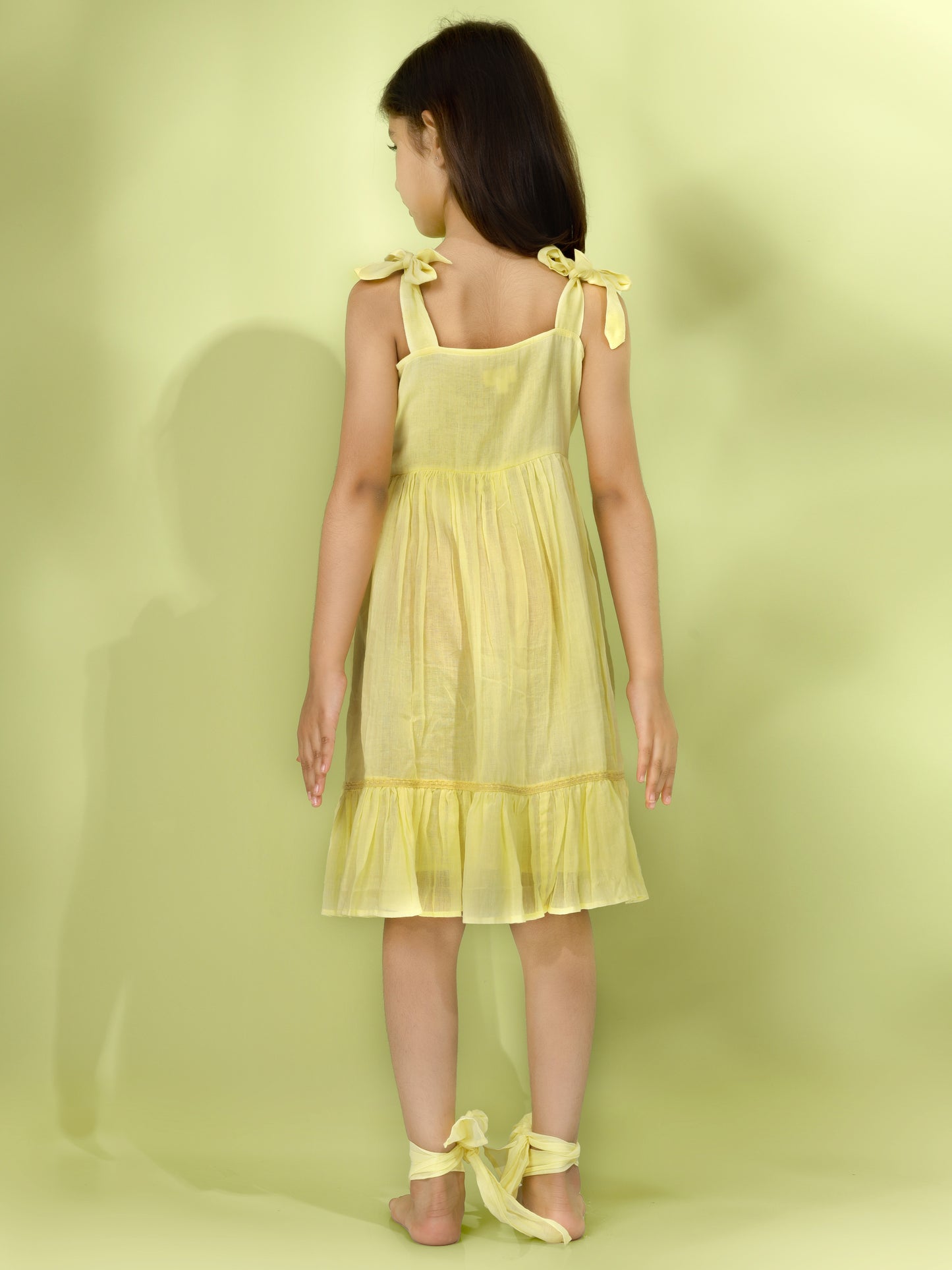 Jiyara - Bright Yellow Cherry Embroidered Dress