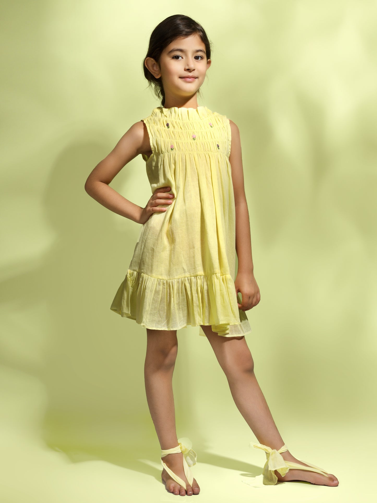 Jiyara - Bright Yellow Bobbin Elastic Dress