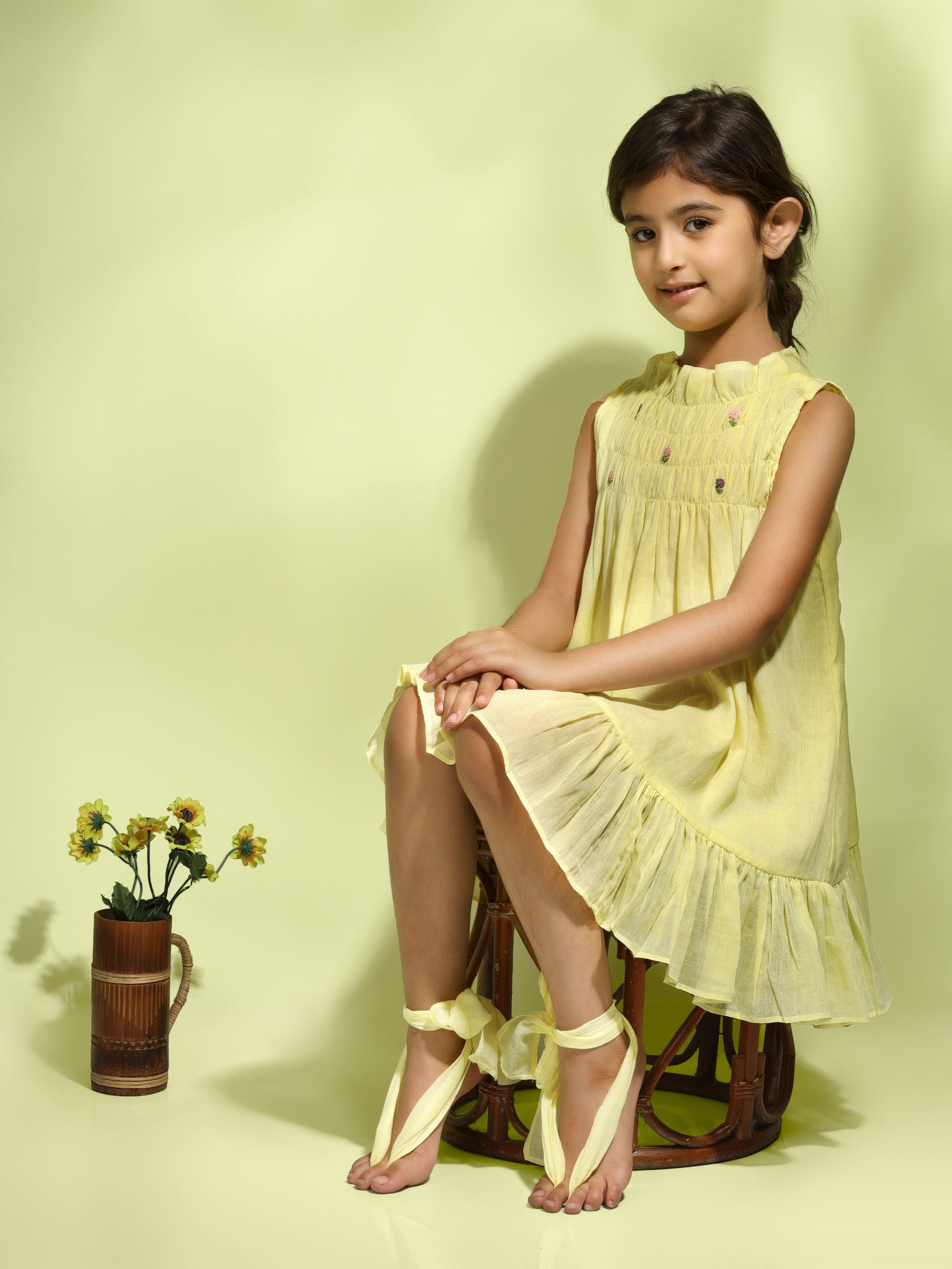 Jiyara - Bright Yellow Bobbin Elastic Dress