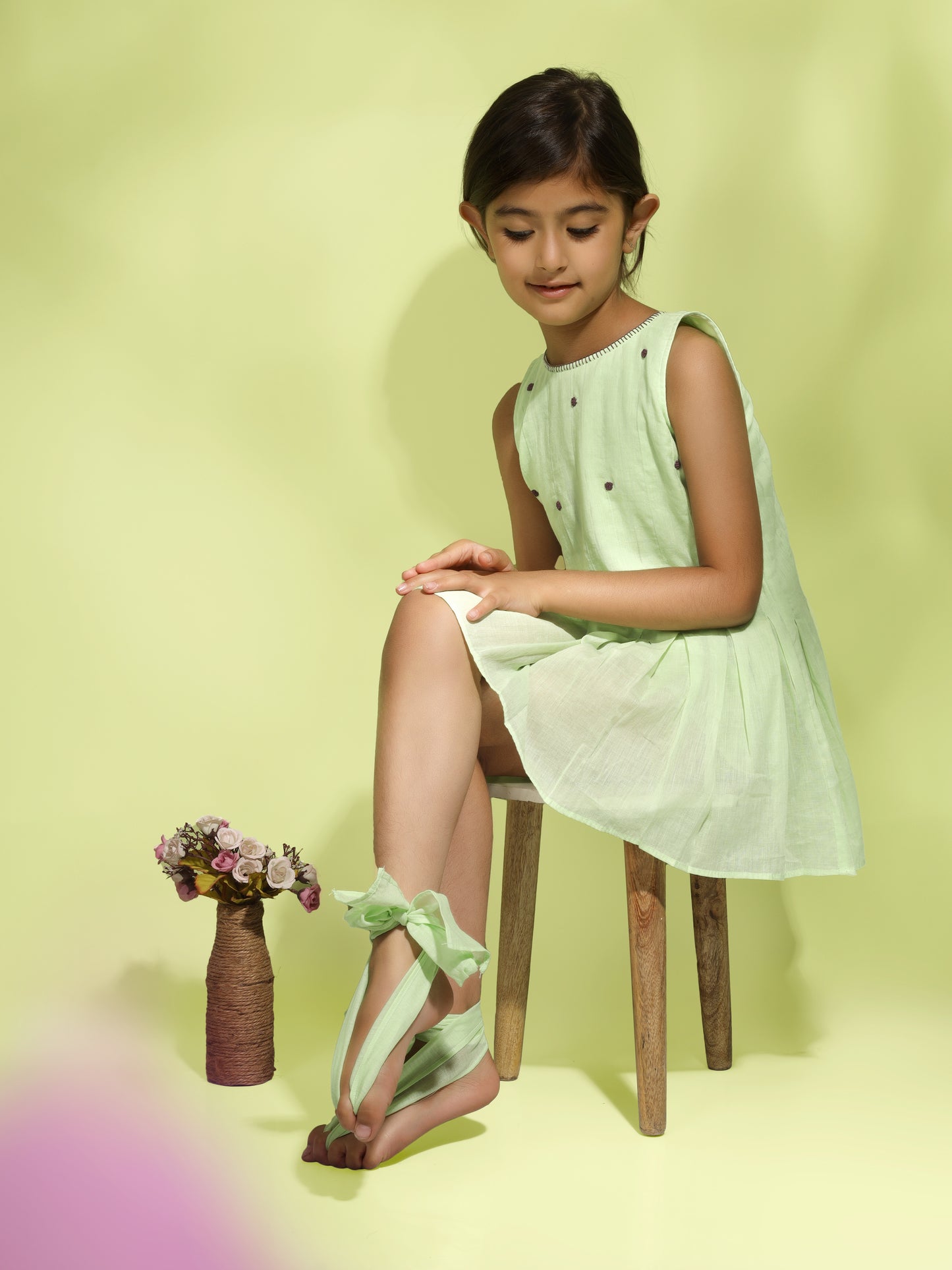 Jiyara - Lime Green Box Pleated Dress