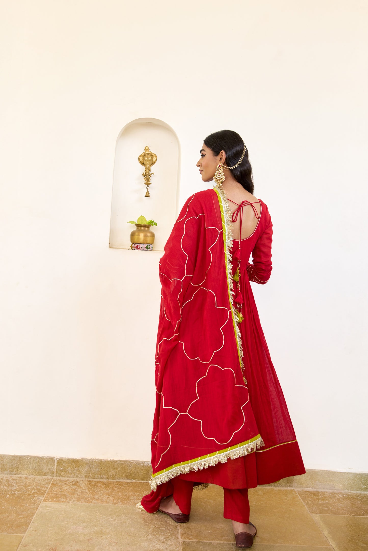 Round Neck Anarkali - Kumkum Red