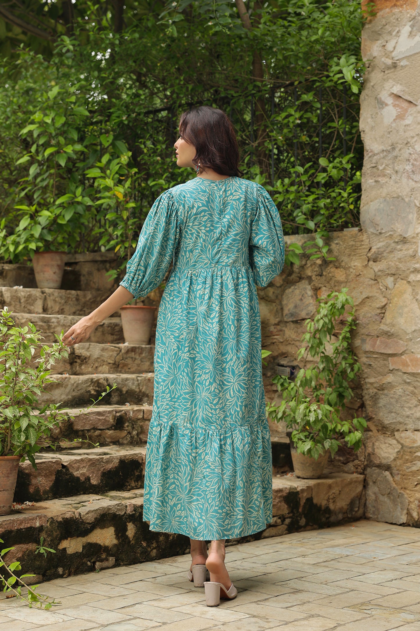Sea Green Printed Zip Dress