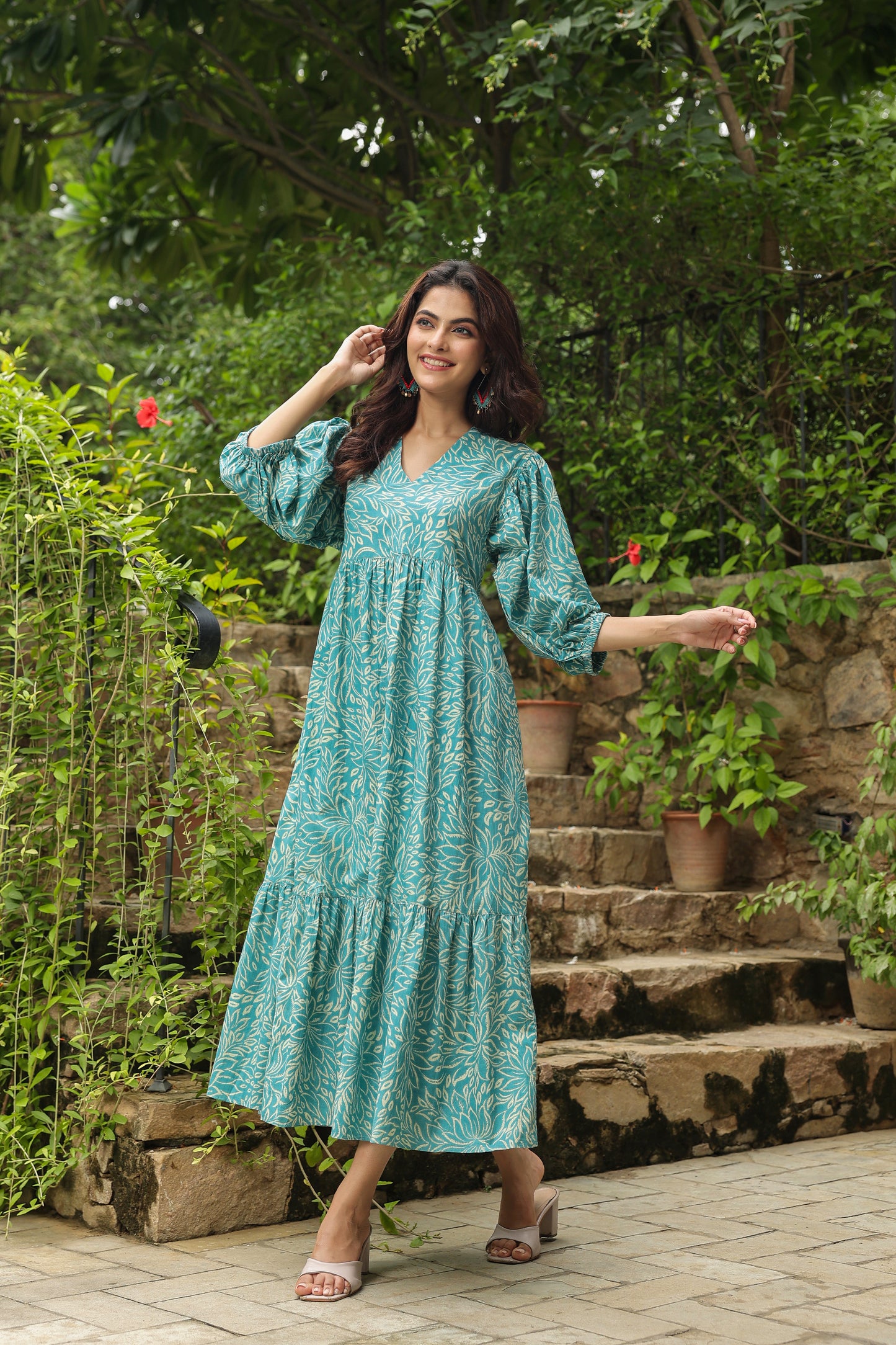 Sea Green Printed Zip Dress