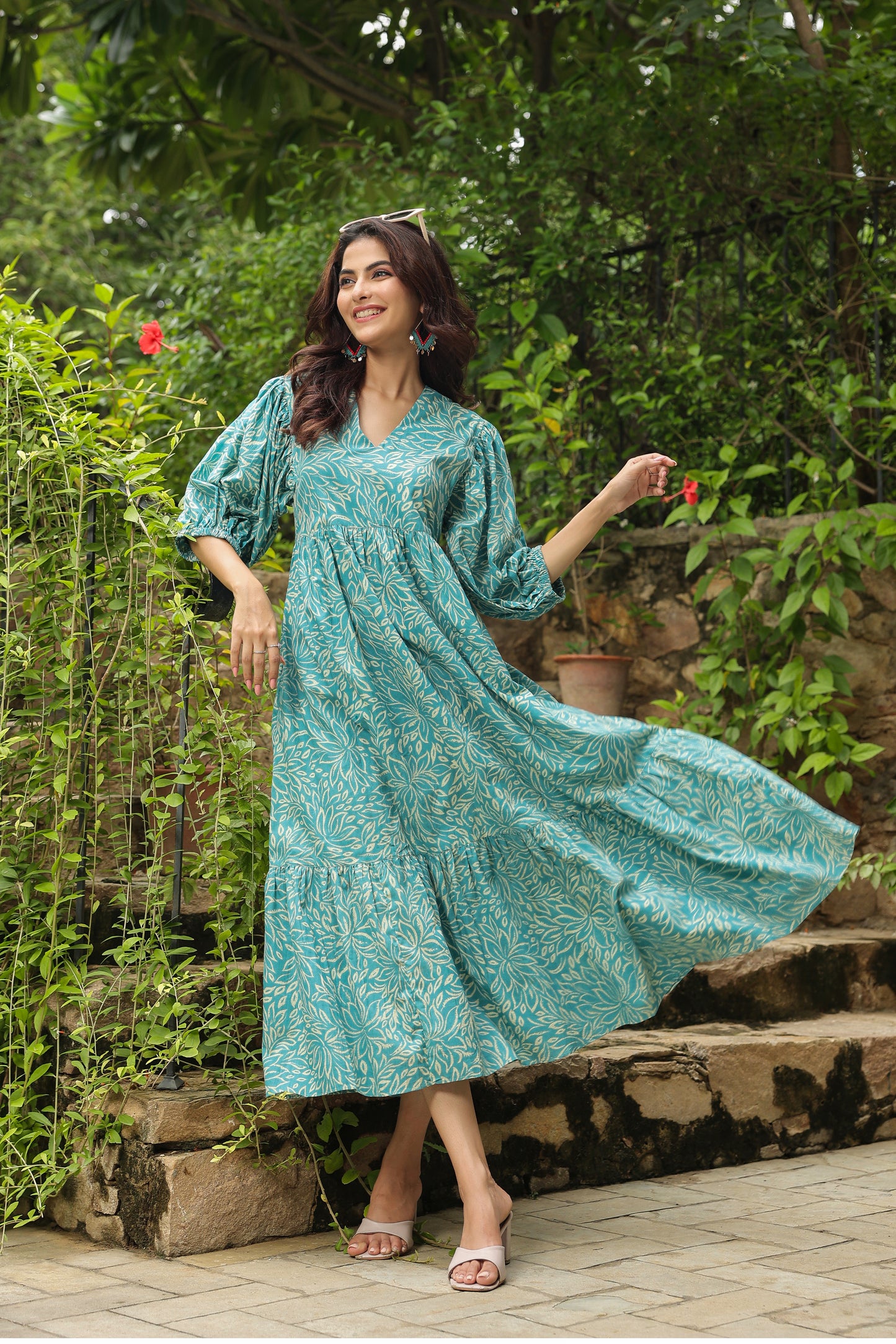 Sea Green Printed Zip Dress