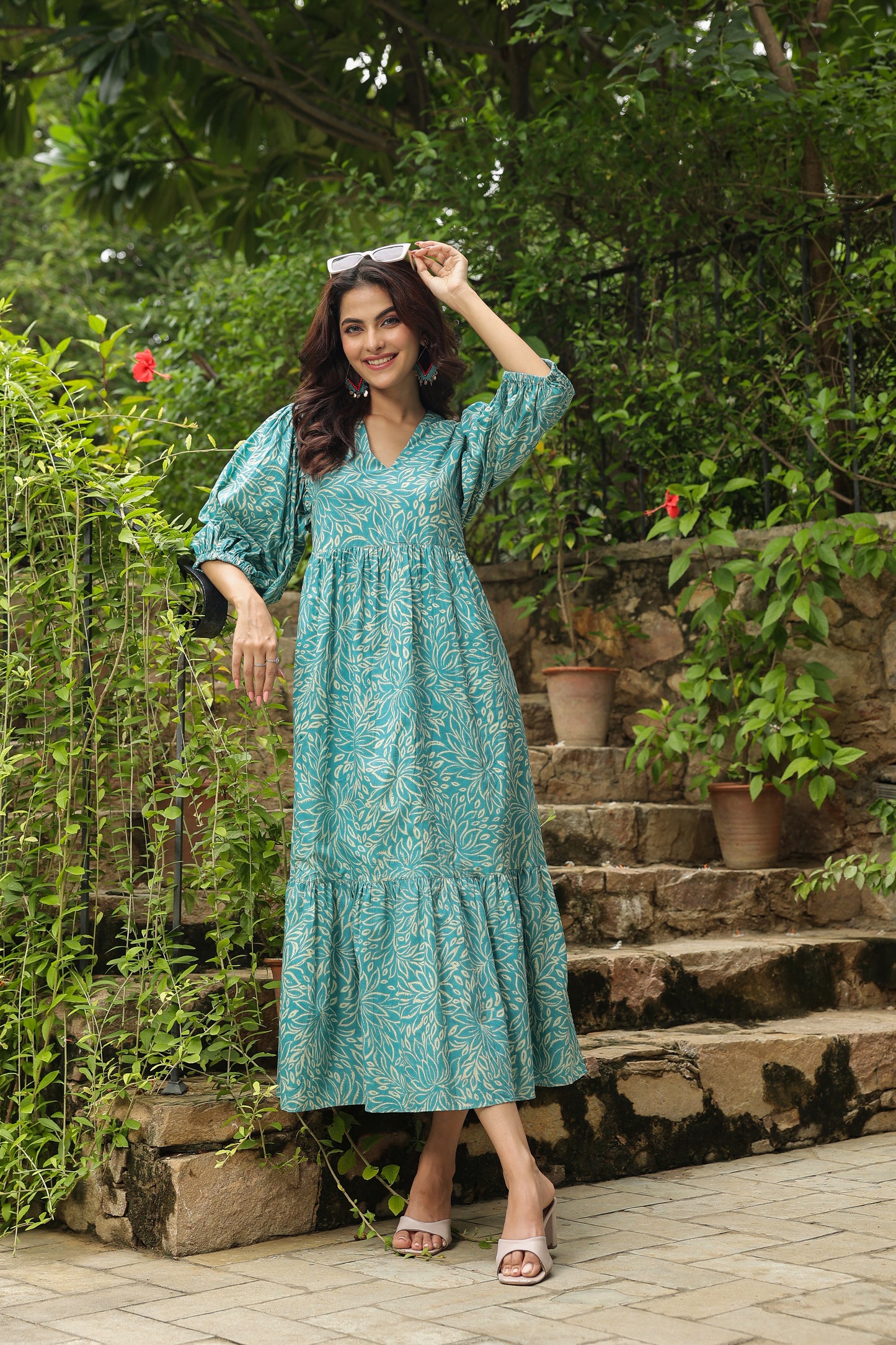 Sea Green Printed Zip Dress