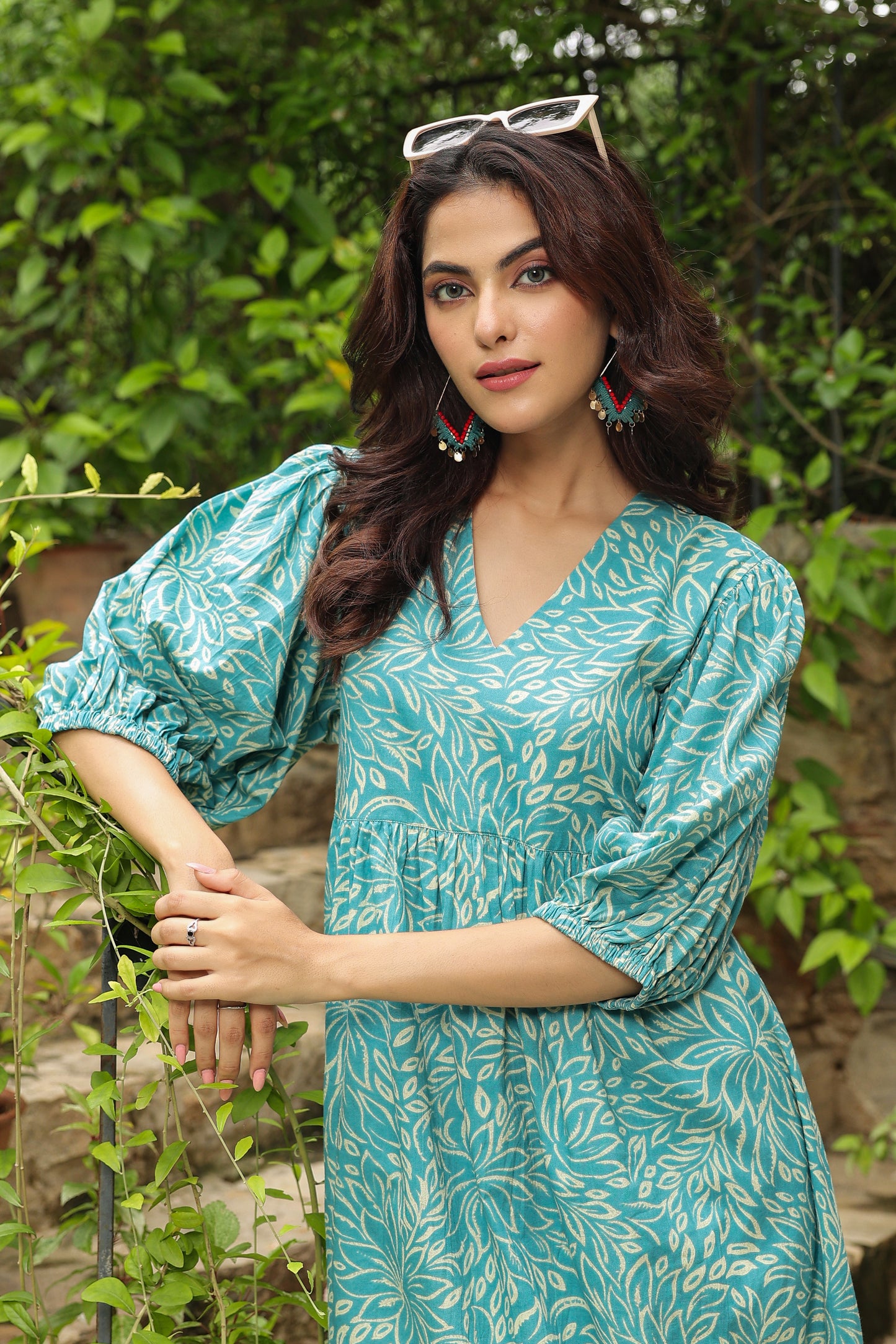 Sea Green Printed Zip Dress