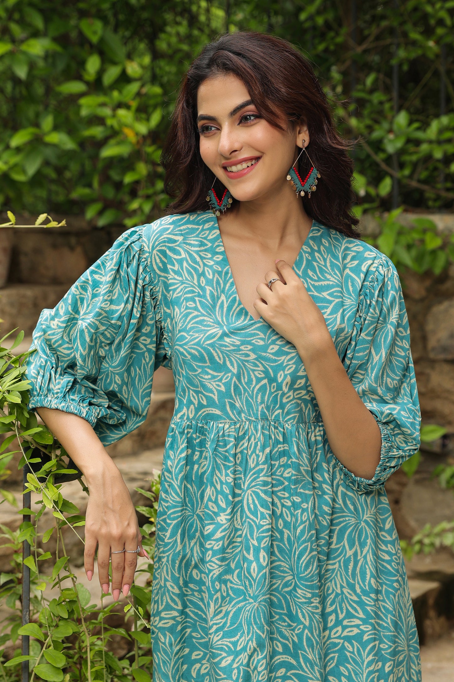 Sea Green Printed Zip Dress
