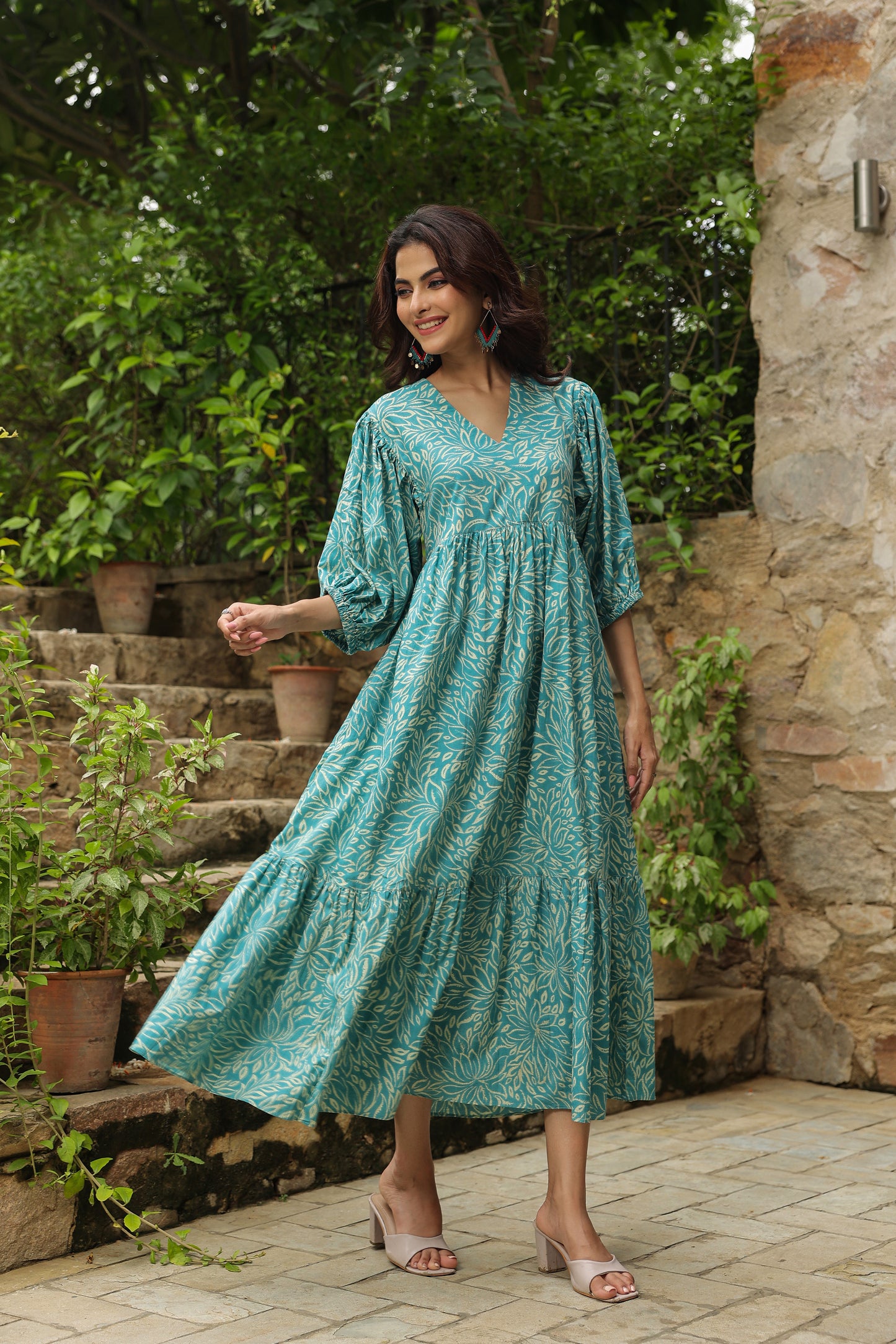 Sea Green Printed Zip Dress