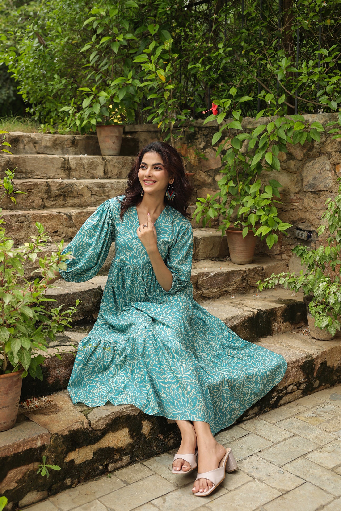 Sea Green Printed Zip Dress