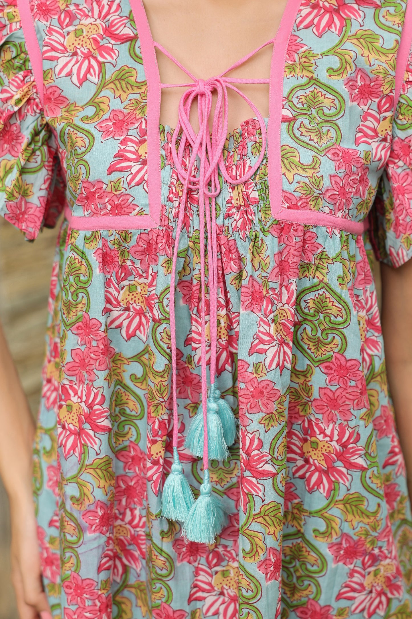 Ice Blue Printed Cotton Top