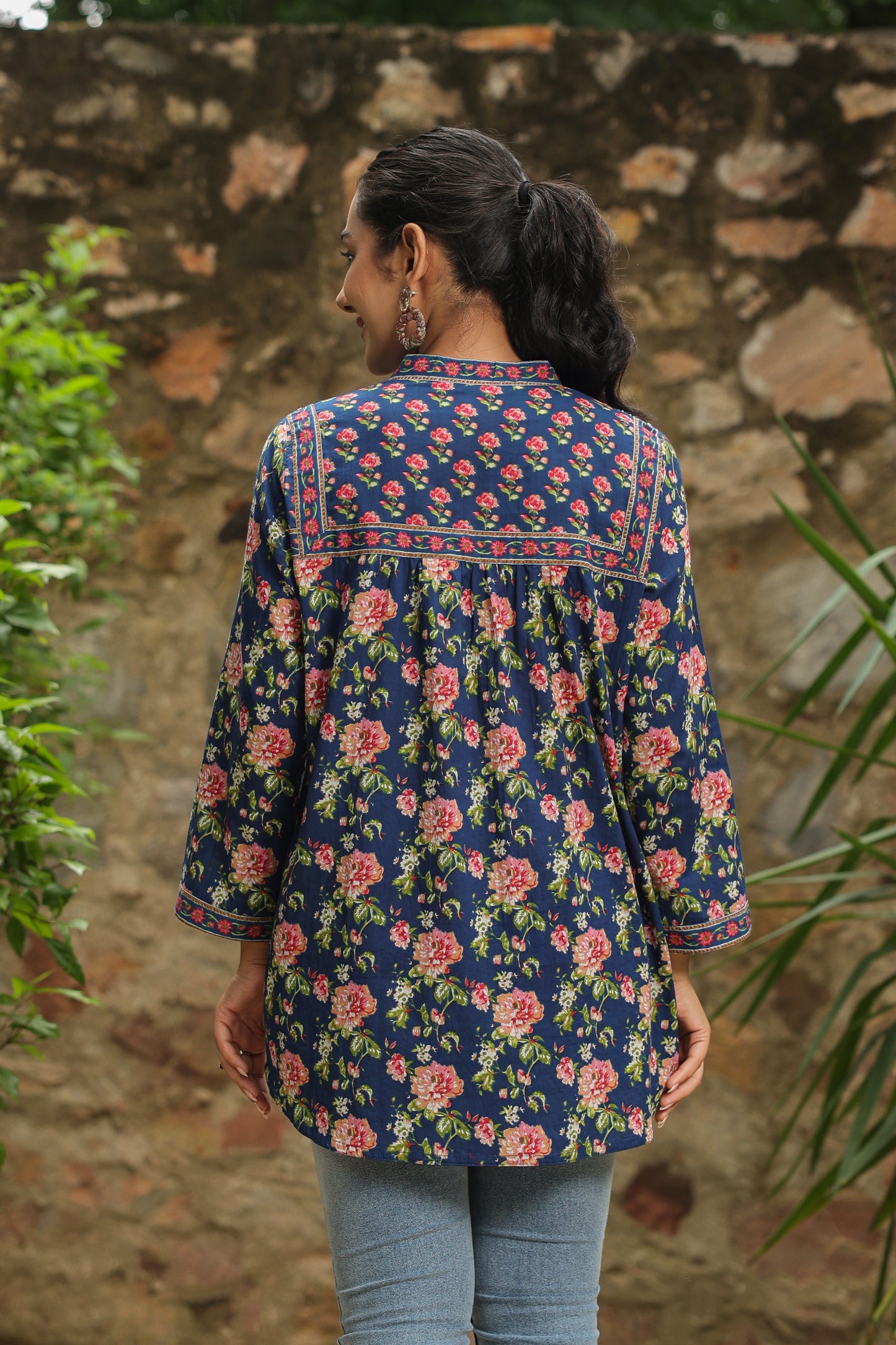 Blue Printed Longline A-Line Top