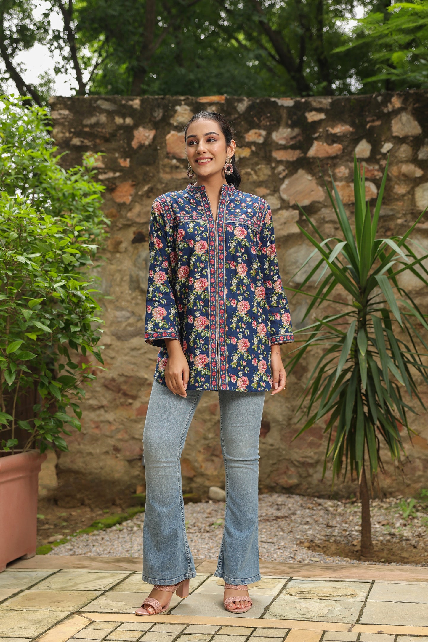 Blue Printed Longline A-Line Top