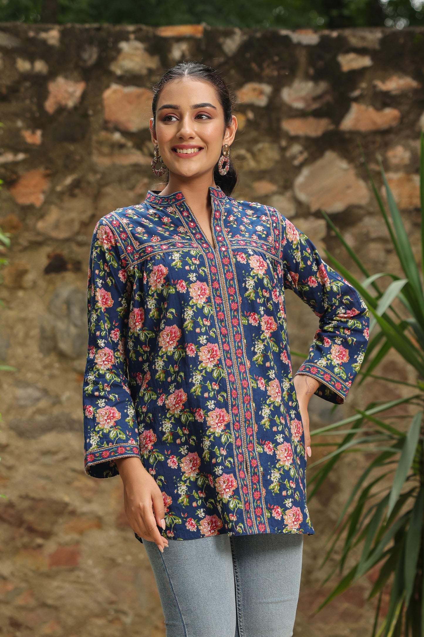 Blue Printed Longline A-Line Top