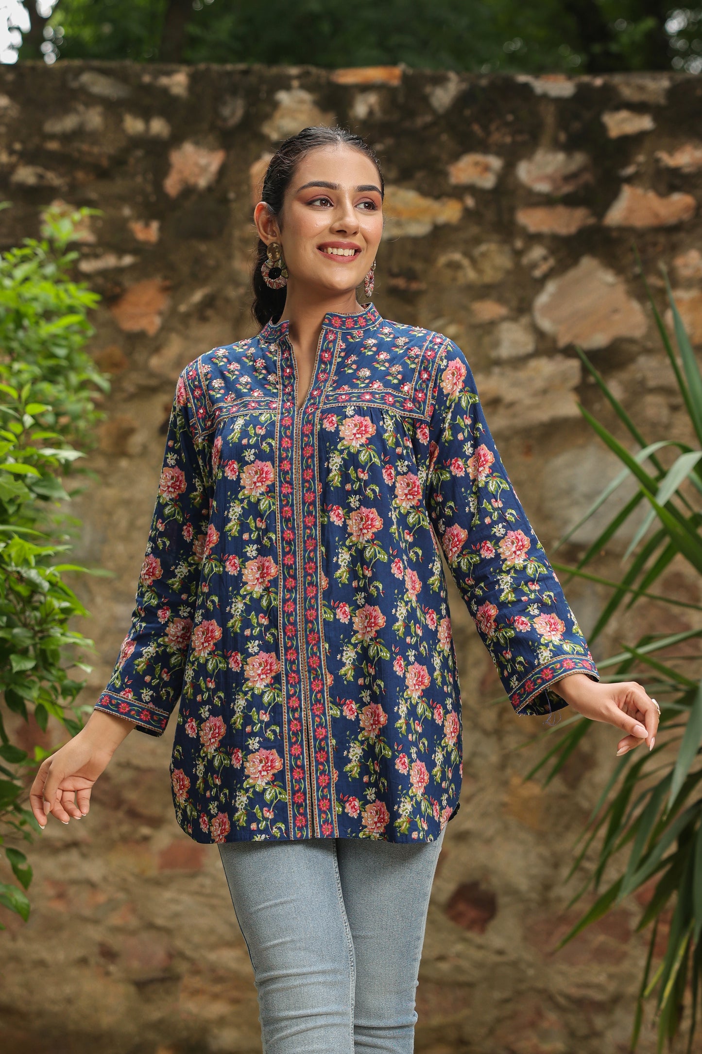 Blue Printed Longline A-Line Top