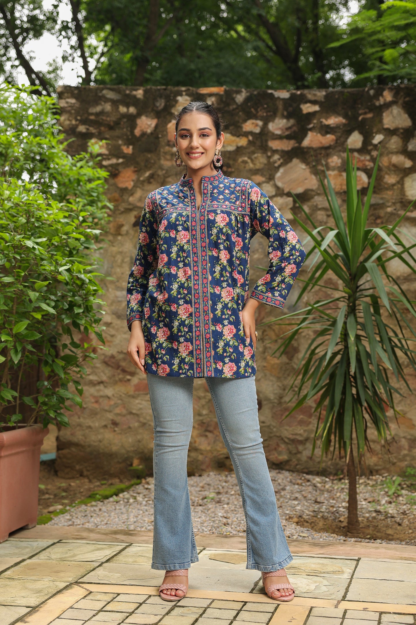 Blue Printed Longline A-Line Top