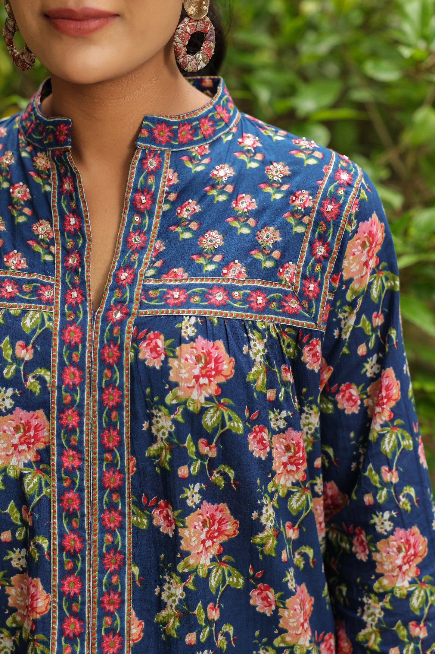 Blue Printed Longline A-Line Top