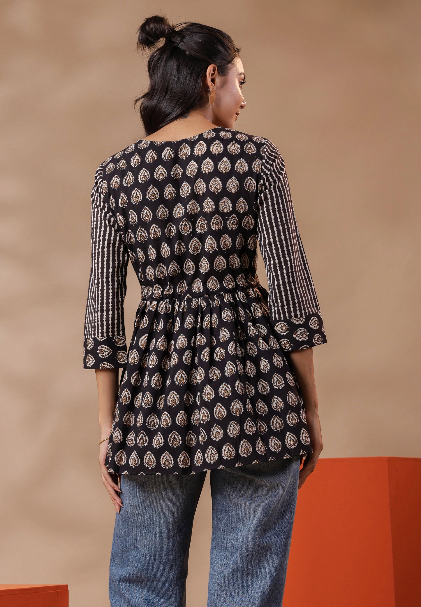 Bagru Printed Black Cotton Top