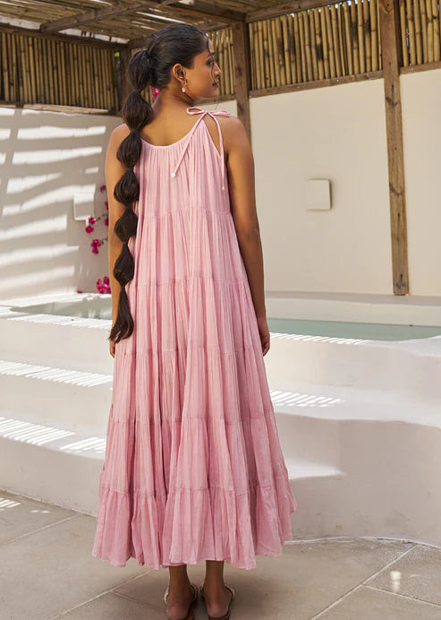 Pastel Pink Multi Tier Maxi Dress