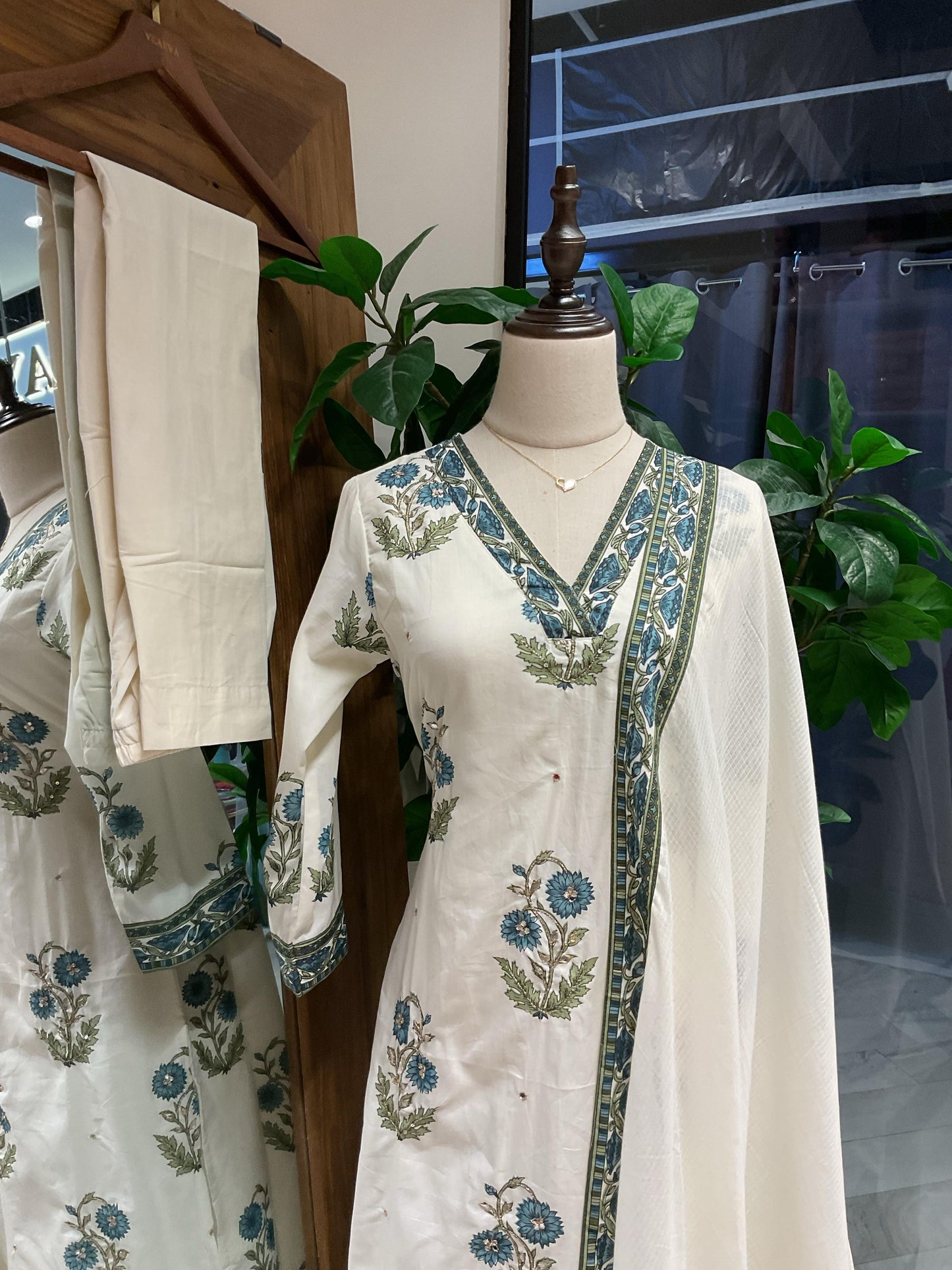 White Based Blue Suit Set